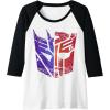 Transformers Decepticon Autobot Distressed Split Logo Raglan Baseball Tee(Black/White)