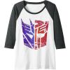 Transformers Decepticon Autobot Distressed Split Logo Raglan Baseball Tee(Dark Heather Grey/White)