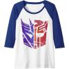 Transformers Decepticon Autobot Distressed Split Logo Raglan Baseball Tee(Royal Blue/White)