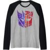 Transformers Decepticon Autobot Distressed Split Logo Raglan Baseball Tee(Black/Athletic Heather)