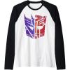 Transformers Decepticon Autobot Distressed Split Logo Raglan Baseball Tee(Black/White)
