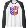 Transformers Decepticon Autobot Distressed Split Logo Raglan Baseball Tee(Dark Heather Grey/White)