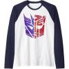 Transformers Decepticon Autobot Distressed Split Logo Raglan Baseball Tee(Navy Blue/White)