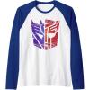 Transformers Decepticon Autobot Distressed Split Logo Raglan Baseball Tee(Royal Blue/White)