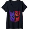 Womens Transformers Decepticon Autobot Distressed Split Logo V-Neck T-Shirt(Black)