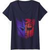 Womens Transformers Decepticon Autobot Distressed Split Logo V-Neck T-Shirt(Navy Blue)