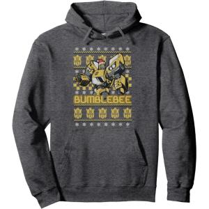 Transformers Christmas Bumblebee Ugly Sweater Pullover Hoodie(Dark Heather Grey)