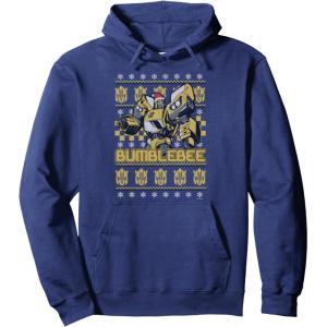 Transformers Christmas Bumblebee Ugly Sweater Pullover Hoodie(Navy Blue)