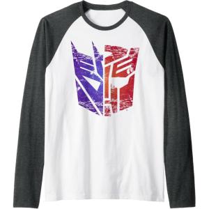 Transformers Decepticon Autobot Distressed Split Logo Raglan Baseball Tee(Dark Heather Grey/White)