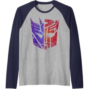 Transformers Decepticon Autobot Distressed Split Logo Raglan Baseball Tee(Navy Blue/Athletic Heather)