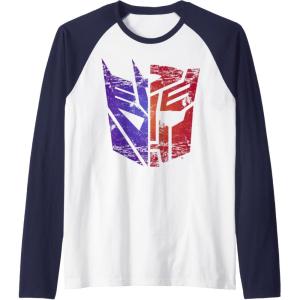 Transformers Decepticon Autobot Distressed Split Logo Raglan Baseball Tee(Navy Blue/White)