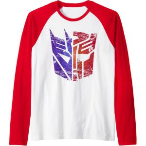 Transformers Decepticon Autobot Distressed Split Logo Raglan Baseball Tee(Red/White)