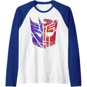 Transformers Decepticon Autobot Distressed Split Logo Raglan Baseball Tee(Royal Blue/White)