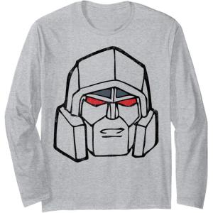 Transformers Megatron Vintage Big Face Long Sleeve T-Shirt(Heather Grey)