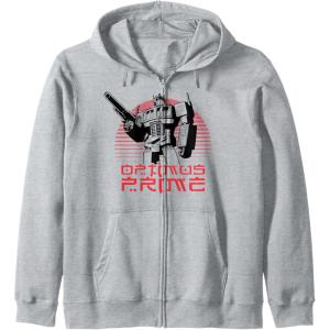 Transformers Optimus Prime Retro Kanji Sunset Portrait Zip Hoodie(Heather Grey)