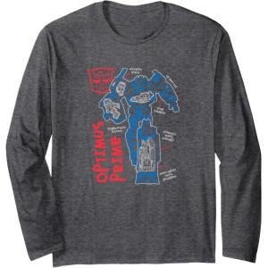 Transformers Optimus Prime Running Doodle Long Sleeve T-Shirt(Dark Heather Grey)