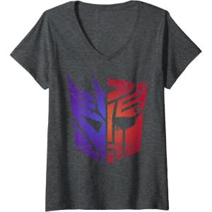 Womens Transformers Decepticon Autobot Distressed Split Logo V-Neck T-Shirt(Dark Heather Grey)