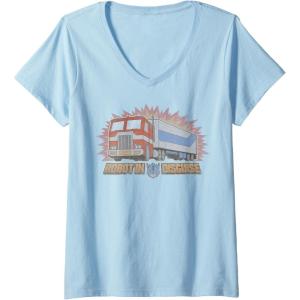 Womens Transformers Optimus Prime Robot in Disguise V-Neck T-Shirt(Baby Blue)