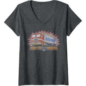 Womens Transformers Optimus Prime Robot in Disguise V-Neck T-Shirt(Dark Heather Grey)