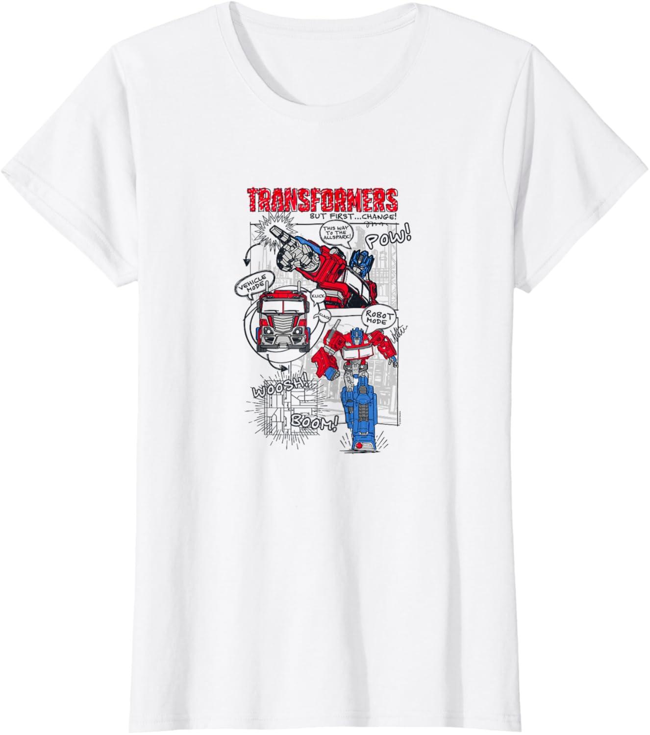 imageTransformers Optimus Prime Transformation Comic Strip TShirtWhite