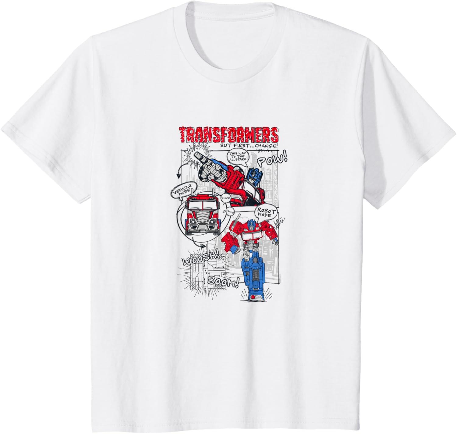 imageTransformers Optimus Prime Transformation Comic Strip TShirtWhite