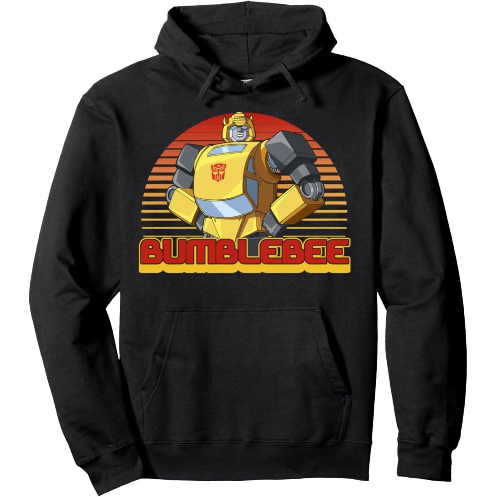 imageTransformers Bumblebee Retro Stripes Vintage Portrait Pullover HoodieBlack