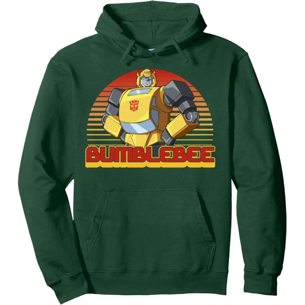 imageTransformers Bumblebee Retro Stripes Vintage Portrait Pullover HoodieDark Green
