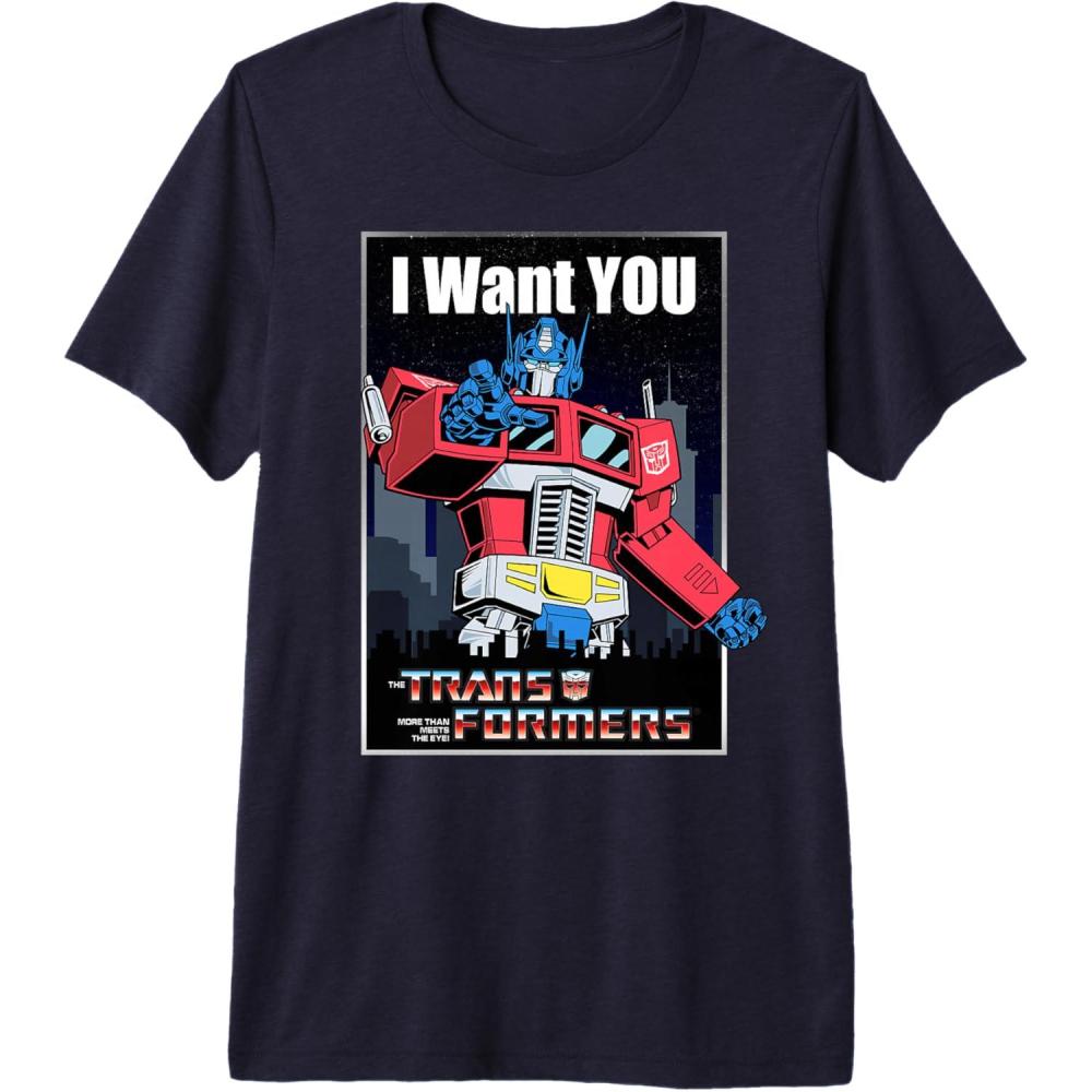 imageTransformers Optimus Prime I Want You Retro Black Cartoon TShirtNavy Blue