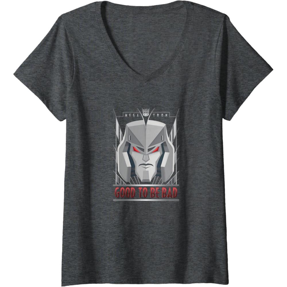 imageWomens Transformers Megatron Good To Be Bad VNeck TShirtDark Heather Grey