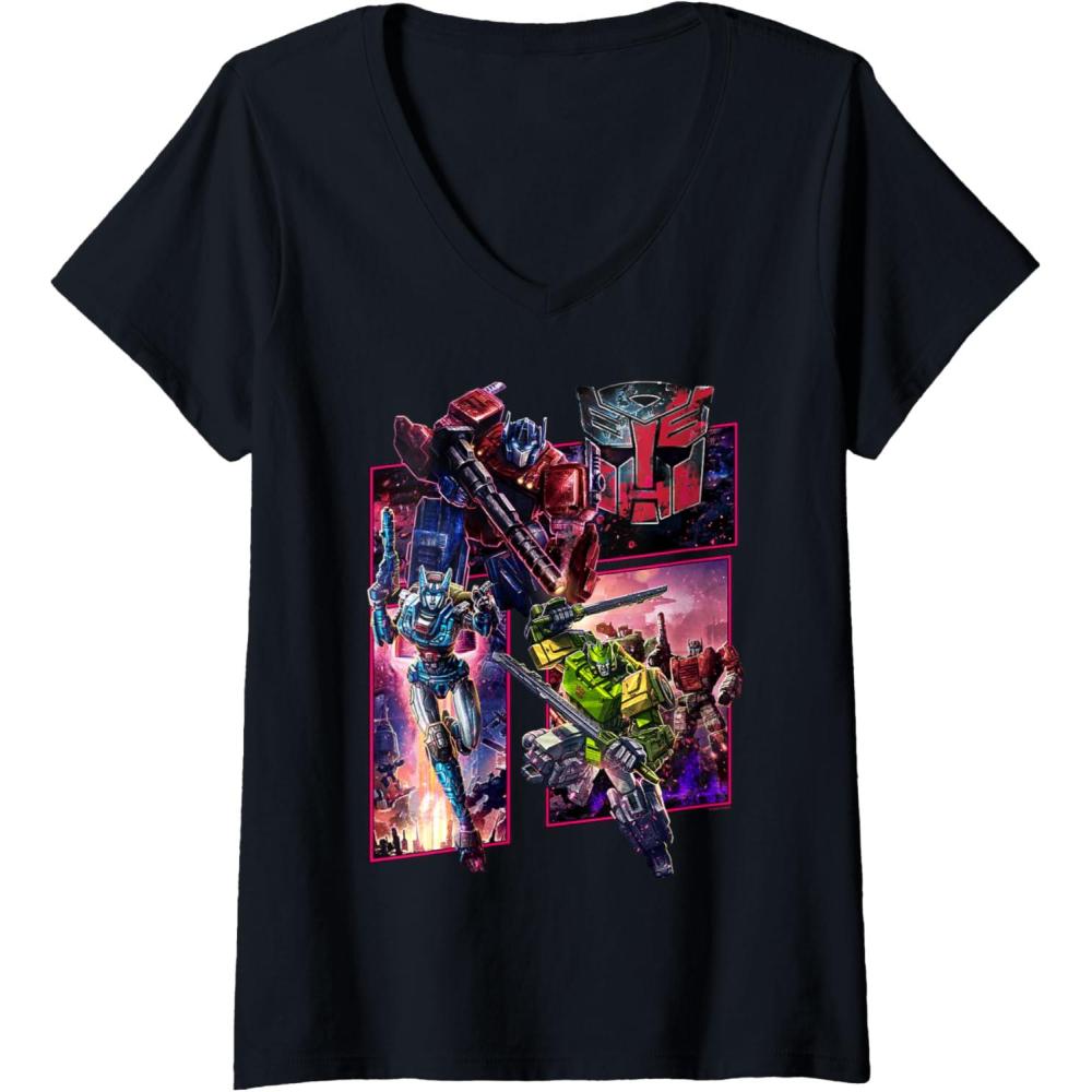 imageWomens Transformers War for Cybertron Autobot Panels VNeck TShirtBlack