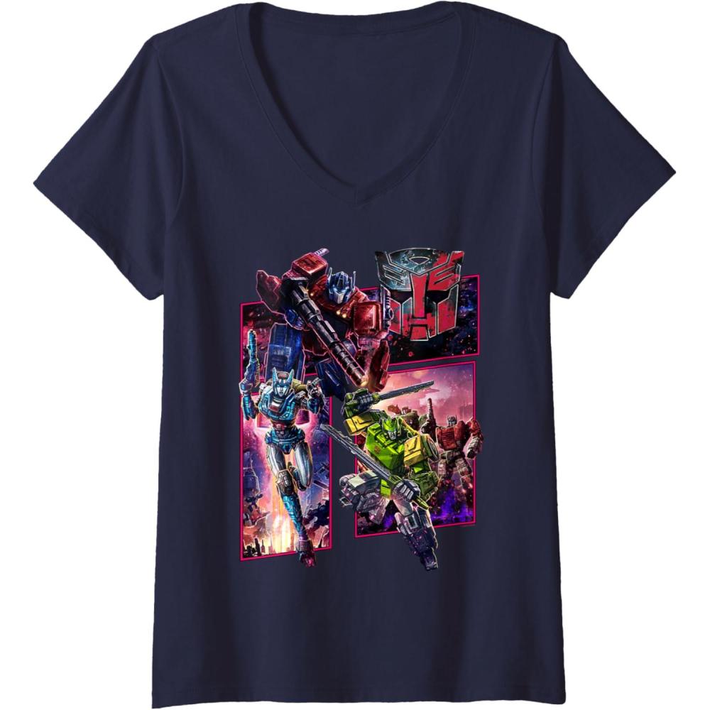 imageWomens Transformers War for Cybertron Autobot Panels VNeck TShirtNavy Blue