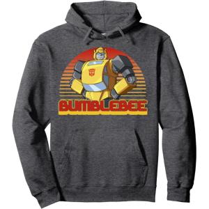 Transformers Bumblebee Retro Stripes Vintage Portrait Pullover Hoodie(Dark Heather Grey)