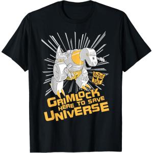 Transformers Grimlock Here to Save Universe Retro Vintage T-Shirt Small(Black)