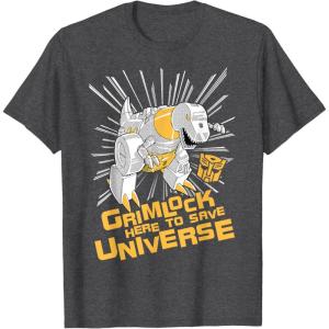 Transformers Grimlock Here to Save Universe Retro Vintage T-Shirt Small(Dark Heather Grey)