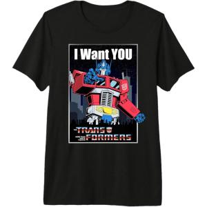 Transformers Optimus Prime I Want You Retro Black Cartoon T-Shirt(Black)