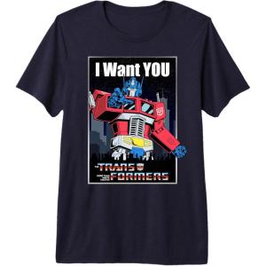 Transformers Optimus Prime I Want You Retro Black Cartoon T-Shirt(Navy Blue)