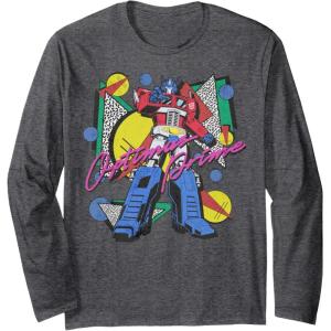 Transformers Retro Optimus Prime 80’s Print Long Sleeve T-Shirt(Dark Heather Grey)