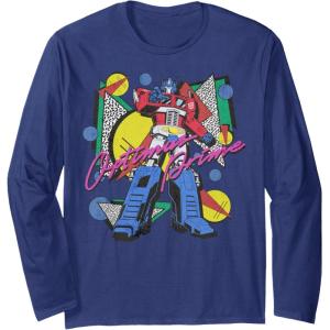 Transformers Retro Optimus Prime 80’s Print Long Sleeve T-Shirt(Navy Blue)
