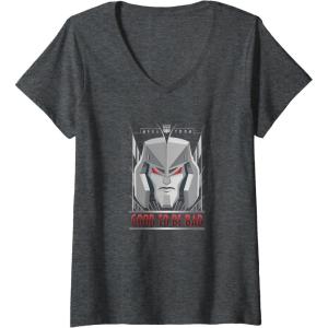 Womens Transformers Megatron Good To Be Bad V-Neck T-Shirt(Dark Heather Grey)