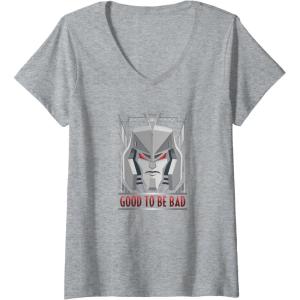 Womens Transformers Megatron Good To Be Bad V-Neck T-Shirt(Heather Grey)