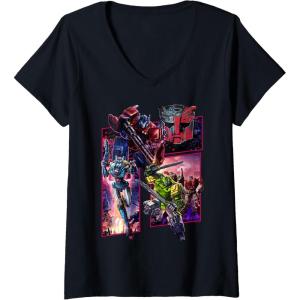 Womens Transformers: War for Cybertron Autobot Panels V-Neck T-Shirt(Black)