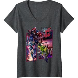 Womens Transformers: War for Cybertron Autobot Panels V-Neck T-Shirt(Dark Heather Grey)