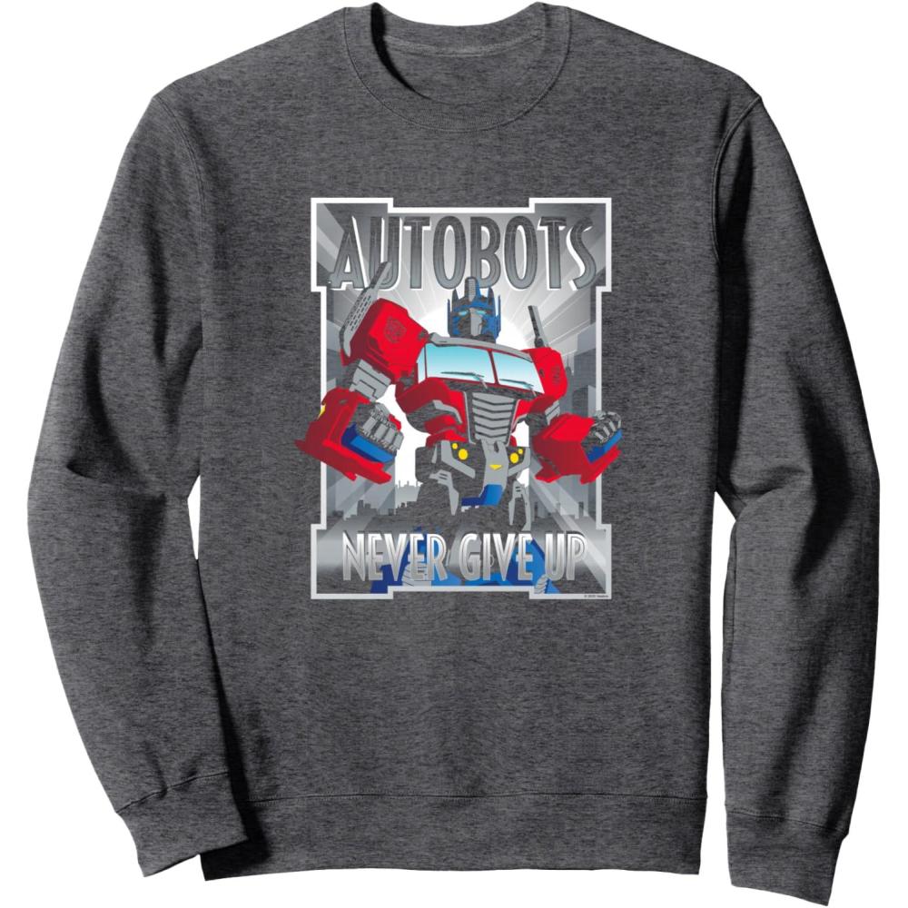 imageTransformers Optimus Prime Autobots Never Give Up SweatshirtDark Heather Grey