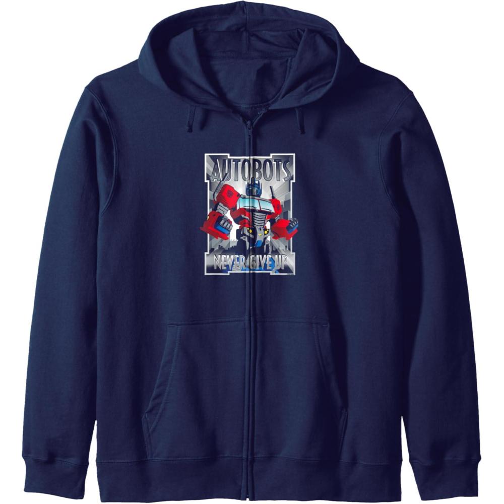 imageTransformers Optimus Prime Autobots Never Give Up Zip HoodieNavy Blue