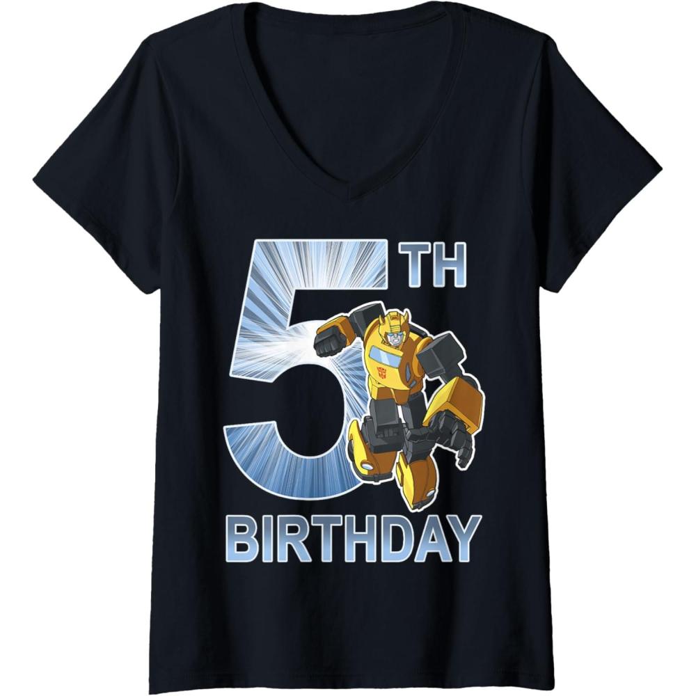 imageWomens Transformers Bumblebee 5th Birthday Vintage VNeck TShirtBlack