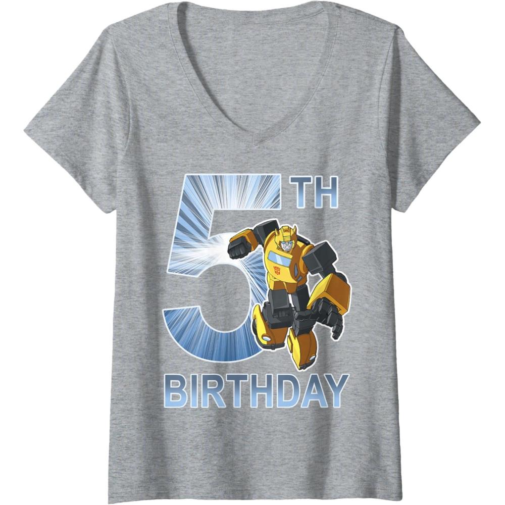 imageWomens Transformers Bumblebee 5th Birthday Vintage VNeck TShirtHeather Grey