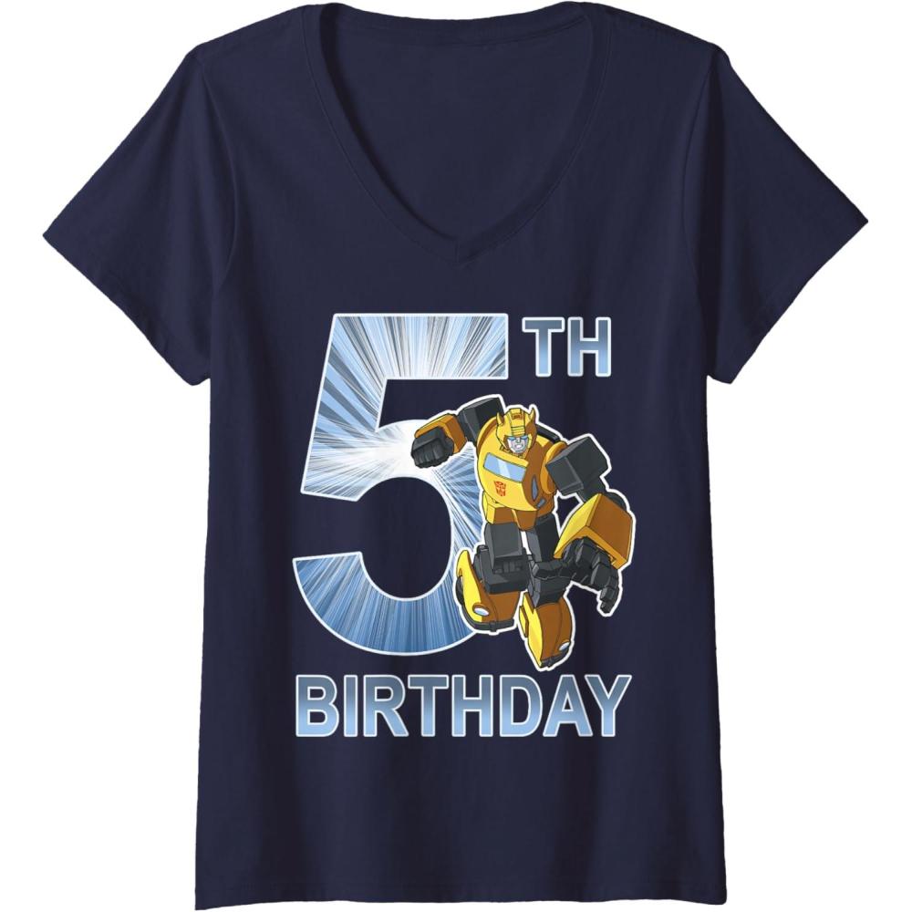 imageWomens Transformers Bumblebee 5th Birthday Vintage VNeck TShirtNavy Blue