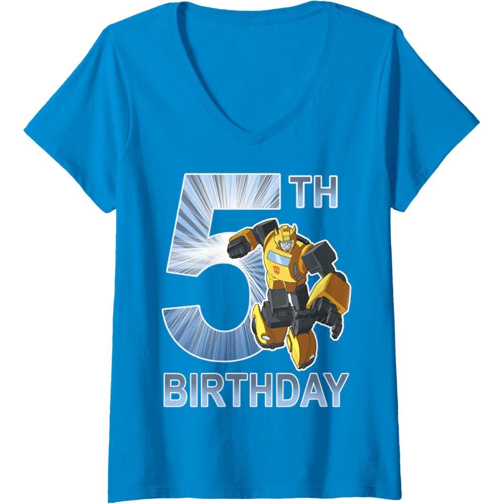 imageWomens Transformers Bumblebee 5th Birthday Vintage VNeck TShirtSapphire Blue