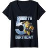 Womens Transformers Bumblebee 5th Birthday Vintage V-Neck T-Shirt(Black)