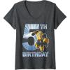 Womens Transformers Bumblebee 5th Birthday Vintage V-Neck T-Shirt(Dark Heather Grey)